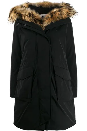 Woolrich Parka nero lungo con pelliccia