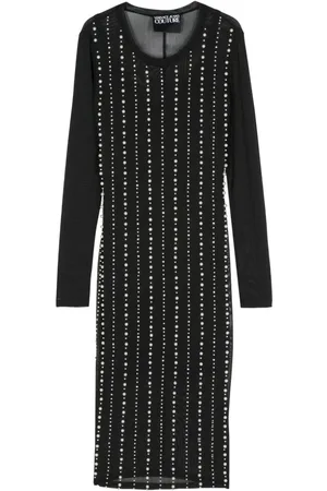 VERSACE Abito midi semitrasparente con perline