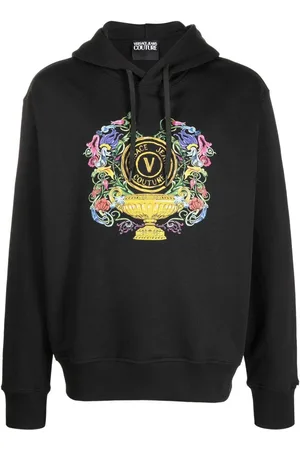 VERSACE Felpa nera stampa logo baroque floreale