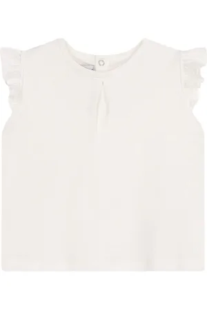 Petit Bateau T-shirt bianca con maniche volant