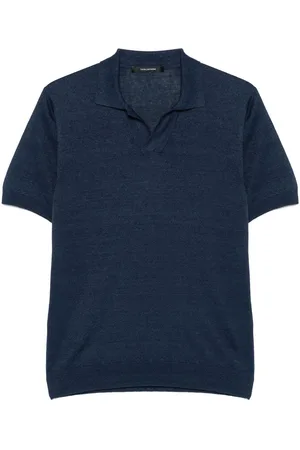 TAGLIATORE Polo Keith in maglia blu lino e cotone
