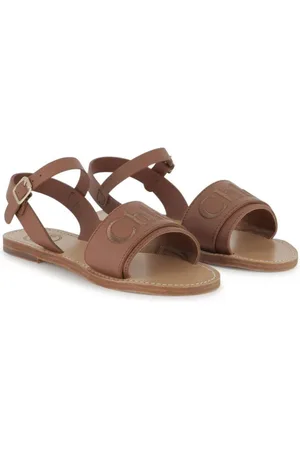 Chloé Sandalo in pelle marrone scuro fascia logata
