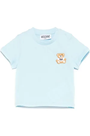 Moschino T-shirt celeste logo teddy ricamo neonato
