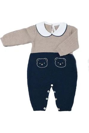 BABY LORD Tutina beige/blu orsetti ricamati