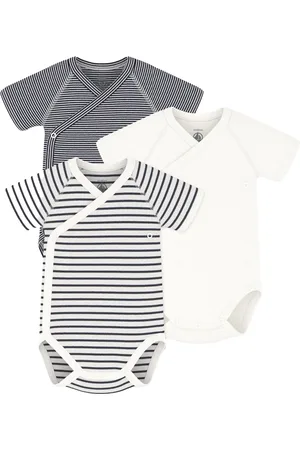 Petit Bateau Confezione body a fantasia e tinta unita bianco/grigio neonato (3pz)