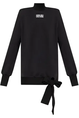 VERSACE Felpa-abito lungo nero con logo e orlo con fiocco
