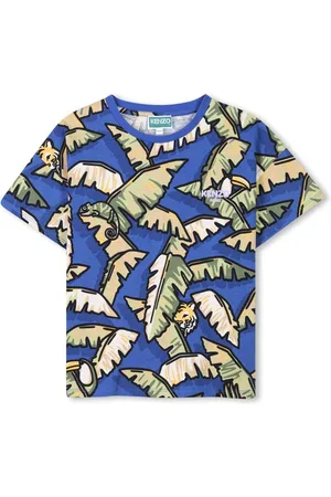Kenzo T-shirt blu fantasia palme all-over
