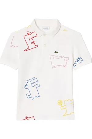 Lacoste Polo bianca stampa coccodrilli multicolor