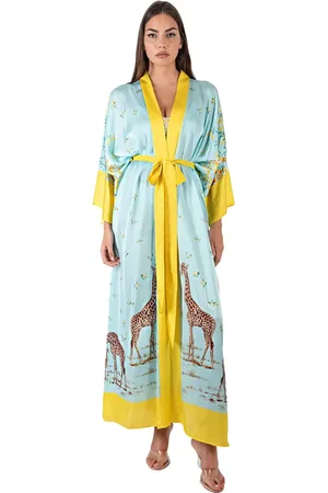 MARGHERITA MAZZEI Kimono lungo con fantasia stampata verde acqua