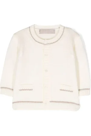 LA STUPENDERIA Cardigan cashmere panna profili a contrasto