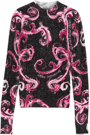 VERSACE Maglia fantasia barocca lamè nero/rosa