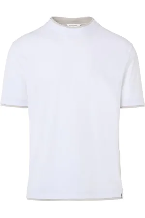 Paolo Pecora T-shirt bianca con profili beige in cotone extrafine