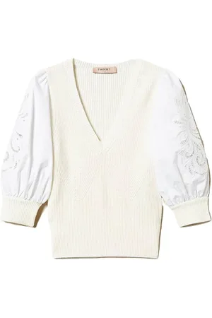 Twin-Set Maglia con maniche ricamate bianca