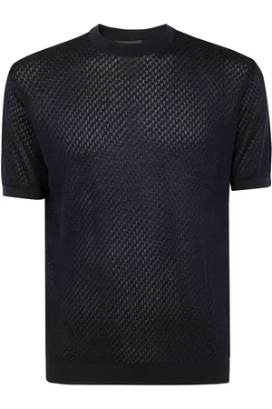 Emporio Armani T-shirt blu in maglia texturizzata