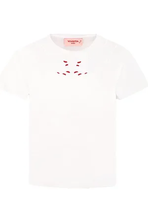 VIVETTA T-shirt bianca con ricamo mani