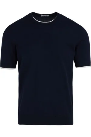 Paolo Pecora Maglia girocollo blu orli a contrasto
