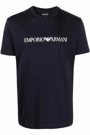 Emporio Armani T-shirt blu logo lettering frontale