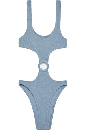 MC2 SAINT BARTH Costume intero azzurro cut-out Laurel in crinkle lurex