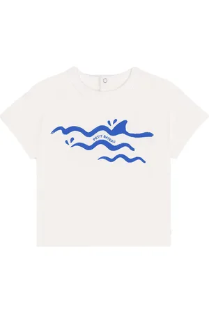 Petit Bateau T-shirt panna con stampa onde neonato