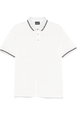 Emporio Armani Polo bianca con profili ricamati in contrasto