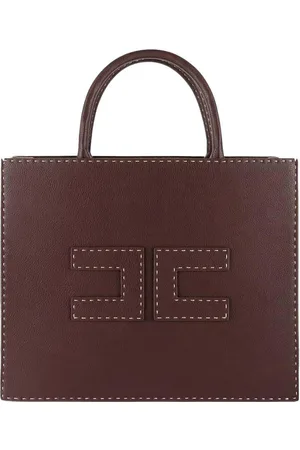 Elisabetta Franchi Borsa tote piccola con impunture a contrasto cacao