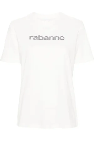 Paco rabanne T-shirt bianca logo lettering strass