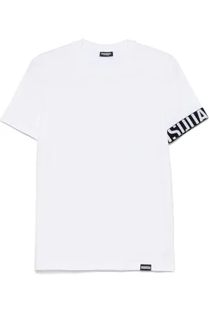 Dsquared2 T-shirt bianca orlo logato nero