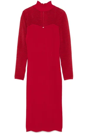 Elisabetta Franchi Abito midi motivo chevron semitrasparente