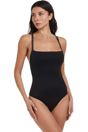 FISICO Costume intero nero con spalline strass