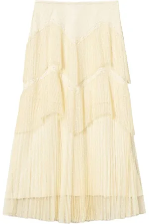 Twin-Set Gonna lunga in tulle con balze plissé vaniglia