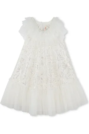 Billieblush Abito bianco con inseri in tulle e paillettes