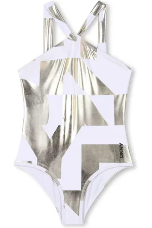 DONNA KAREN Costume intero logo con finish metallizzato