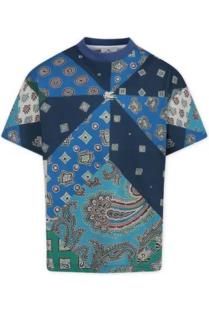 Etro T-shirt blu stampa paisley all-over