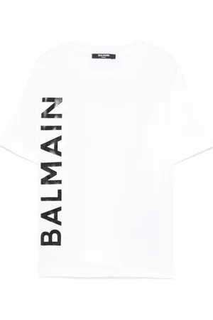 Balmain T-shirt bianca logo lettering verticale