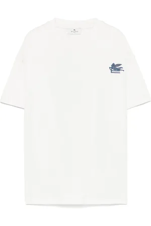 Etro T-shirt avorio/blu mini logo pegaso ricamato