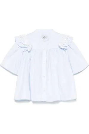 Etro Camicia azzurra con ruches e merletto