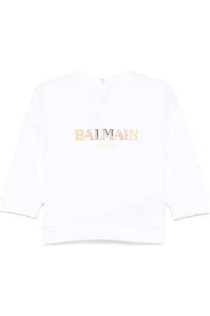 Balmain Felpa bianca logo ricamo multicolor neonata
