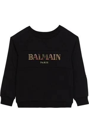 Balmain Felpa nera logo frontale ricamato multicolor