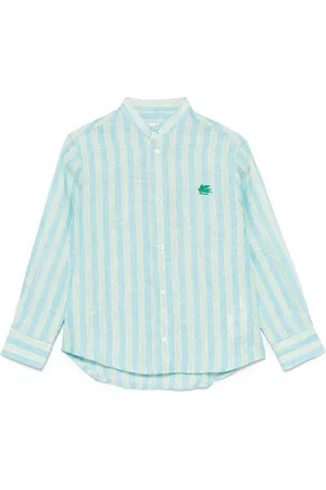 Etro Camicia verde a righe con mini logo pegaso