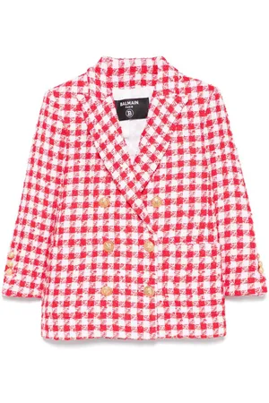 Balmain Giacca doppiopetto a quadri tartan rossa/bianca