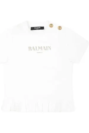 Balmain T-shirt bianca logo frontale e bottoni