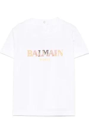 Balmain T-shirt bianca logo multicolor neonato