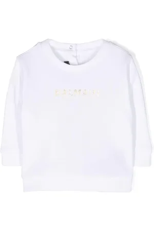 Balmain Felpa bianca neonata logo strass