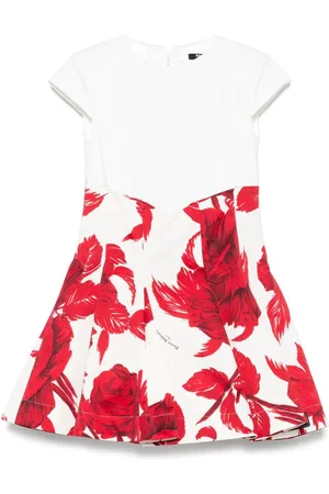 Balmain Abito avorio e rosso con fantasia floreale