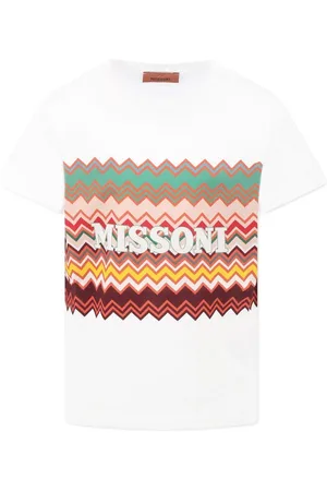 Missoni T-shirt bianca banda centrale multicolor e logo