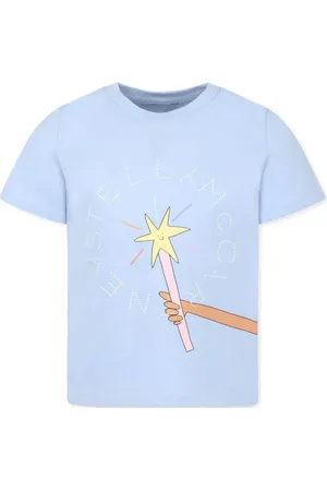 Stella McCartney T-shirt celeste logo frontale a giro con bacchetta magica