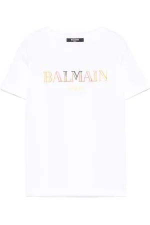 Balmain T-shirt bianca logo lettering multicolor
