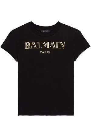 Balmain T-shirt nera big logo laminato