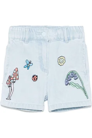 Stella McCartney Short denim con ricami neonata