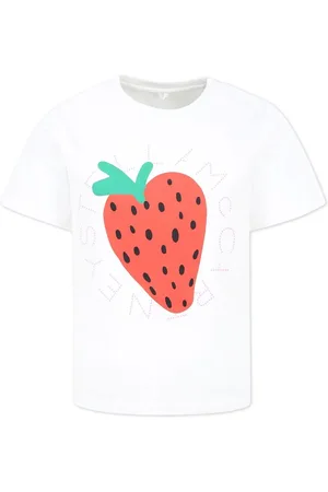 Stella McCartney T-shirt bianca con stampa fragola e logo